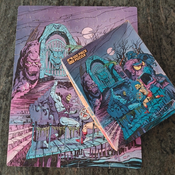 Vintage 80s complete He Man & Skeletor Snake Mntn 100 piece Golden puzzle & box - Picture 1 of 7